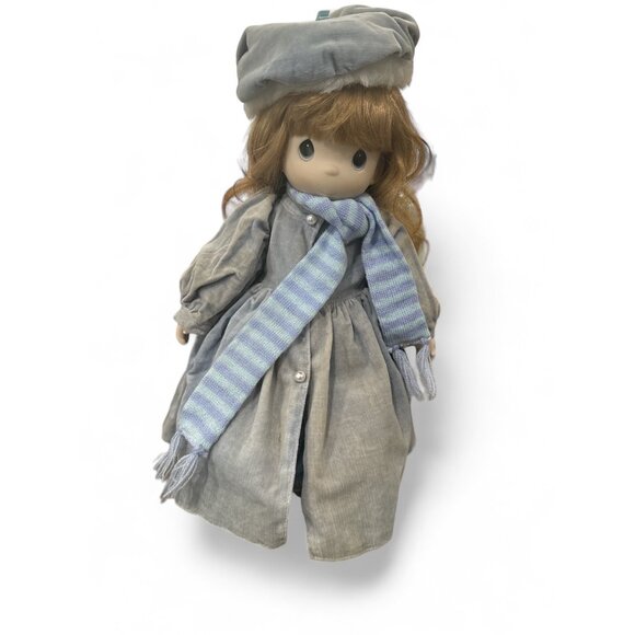 Vintage Enesco Precious Moments Doll Coat Scarf  14 in tall pearl button winter - Picture 2 of 11